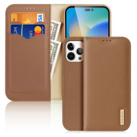 Dux Ducis Hivo Leather Flip Cover Genuine Leather Wallet for Cards and Documents iPhone 14 Pro Max Brown