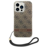 Guess GUOHCP14LH4STW iPhone 14 Pro 6.1 "brown / brown hardcase 4G Print Strap
