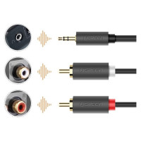 Ugreen AV102 10511 cable 3.5 mm mini jack (male) / 2RCA (male) 1.5m - gray