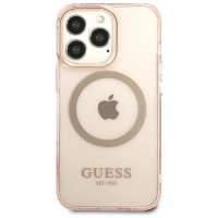 Guess GUHMP13LHTCMP iPhone 13 Pro / 13 6.1" pink/pink hard case Gold Outline Translucent MagSafe