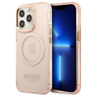 Guess Gold Outline Translucent MagSafe case for iPhone 13 Pro Max - pink