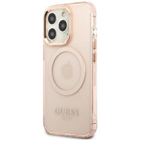 Guess Gold Outline Translucent MagSafe case for iPhone 13 Pro Max - pink