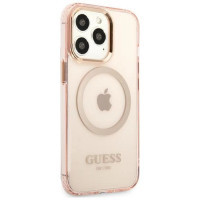 Guess Gold Outline Translucent MagSafe case for iPhone 13 Pro Max - pink