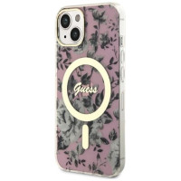 Guess Flower MagSafe case for iPhone 14 - pink