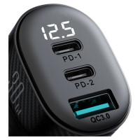 Joyroom JR-CCD04 30W 2x USB-C USB-A car charger with display - black