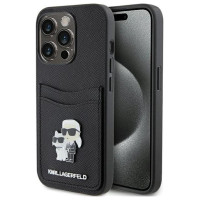 Karl Lagerfeld Saffiano Cardslot Karl&Choupette Metal Pin case for iPhone 15 Pro - black