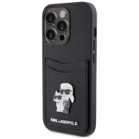 Karl Lagerfeld Saffiano Cardslot Karl&Choupette Metal Pin case for iPhone 15 Pro - black