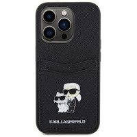 Karl Lagerfeld Saffiano Cardslot Karl&Choupette Metal Pin case for iPhone 15 Pro - black