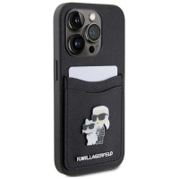 Karl Lagerfeld Saffiano Cardslot Karl&Choupette Metal Pin case for iPhone 15 Pro - black