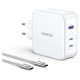 Ugreen GaN Ugreen Nexode CD289 USB-A/2xUSB-C 140W wall charger + USB-C - USB-C cable 1.5m - white