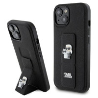 Karl Lagerfeld Gripstand Saffiano Karl&Choupette Pins case for iPhone 15 - black