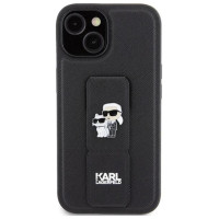 Karl Lagerfeld Gripstand Saffiano Karl&Choupette Pins case for iPhone 15 - black