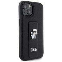 Karl Lagerfeld Gripstand Saffiano Karl&Choupette Pins case for iPhone 15 - black