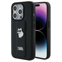 Karl Lagerfeld Gripstand Saffiano Choupette Pins case for iPhone 14 Pro - black