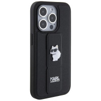 Karl Lagerfeld Gripstand Saffiano Choupette Pins case for iPhone 14 Pro - black