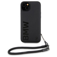 BMW Signature Leather Wordmark Cord case for iPhone 15 Plus / 14 Plus - black