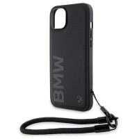 BMW Signature Leather Wordmark Cord case for iPhone 15 Plus / 14 Plus - black