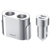 Baseus CRDYQ-0S splitter 2x cigarette lighter socket 80W 2x USB-A 3.1A - silver