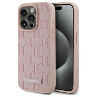Karl Lagerfeld Leather Monogram Metal Logo case for iPhone 15 Pro Max - pink