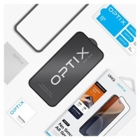 Uniq Optix Matte frosted tempered glass for iPhone 15 / 14 Pro with applicator