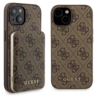 Guess 4G Metal Logo case set for iPhone 15 + 5000mAh MagSafe power bank - brown