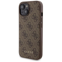 Guess 4G Metal Logo case set for iPhone 15 + 5000mAh MagSafe power bank - brown