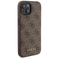 Guess 4G Metal Logo case set for iPhone 15 + 5000mAh MagSafe power bank - brown