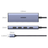 Ugreen HUB Ugreen CM511 20956A 6in1 USB-C - HDMI / 3x USB-A 3.0 / SD/TF card reader - gray