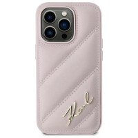 Karl Lagerfeld Diagonal Quilted Script case for iPhone 14 Pro - pink
