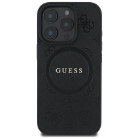 Guess Saffiano Peony Classic Logo MagSafe iPhone 16 Pro Case - Black