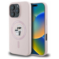 Karl Lagerfeld Silicone Karl&Choupette Heads Ring MagSafe Case for iPhone 16 Pro - Pink