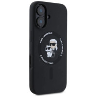 Karl Lagerfeld Silicone Karl&Choupette Heads Ring MagSafe iPhone 16 Case - Black