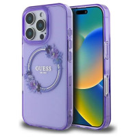 Guess IML Flowers Wreath MagSafe iPhone 16 Pro Case - Purple