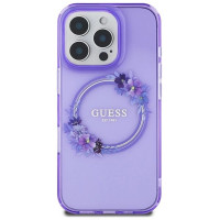 Guess IML Flowers Wreath MagSafe iPhone 16 Pro Case - Purple