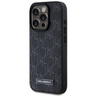 Karl Lagerfeld Leather Monogram Metal Logo MagSafe iPhone 15 Pro Case - Black