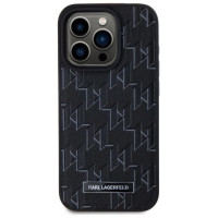 Karl Lagerfeld Leather Monogram Metal Logo MagSafe iPhone 15 Pro Case - Black