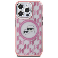 Karl Lagerfeld IML Monogram Karl & Choupette Head MagSafe Case for iPhone 15 Pro Max - Pink