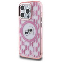 Karl Lagerfeld IML Monogram Karl & Choupette Head MagSafe Case for iPhone 15 Pro Max - Pink
