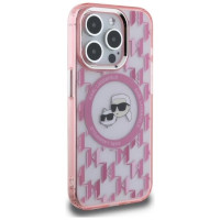 Karl Lagerfeld IML Monogram Karl & Choupette Head MagSafe Case for iPhone 15 Pro Max - Pink