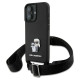 Karl Lagerfeld Saffiano Karl&Choupette Metal Pin CBDY Strap iPhone 16 Case - Black