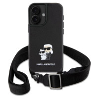 Karl Lagerfeld Saffiano Karl&Choupette Metal Pin CBDY Strap iPhone 16 Case - Black