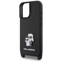 Karl Lagerfeld Saffiano Karl&Choupette Metal Pin CBDY Strap iPhone 16 Case - Black
