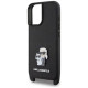 Karl Lagerfeld Saffiano Karl&Choupette Metal Pin CBDY Strap iPhone 16 Case - Black
