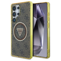 Guess 4G Glitter Triangle Buttons MagSafe Case for Samsung Galaxy S25 Ultra Brown
