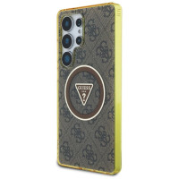 Guess 4G Glitter Triangle Buttons MagSafe Case for Samsung Galaxy S25 Ultra Brown