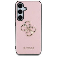 Guess Grained Big 4G Logo Small Classic Logo case for Samsung Galaxy S25 Plus pink