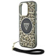 Guess HC IML Leopard Triangle Cord Strap MagSafe Case for iPhone 16 Pro - Brown