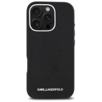Karl Lagerfeld Saffiano Full Wrapped Elongated Metal Logo MagSafe Case for iPhone 16 Pro Max - Black