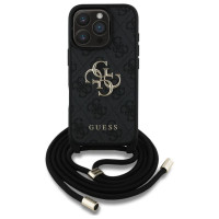 Guess 4G Big Logo Cord Stap Crossbody Case for iPhone 16 Pro Black