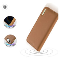 Dux Ducis Hivo iPhone 16e Case with Flip and RFID Protection - Brown